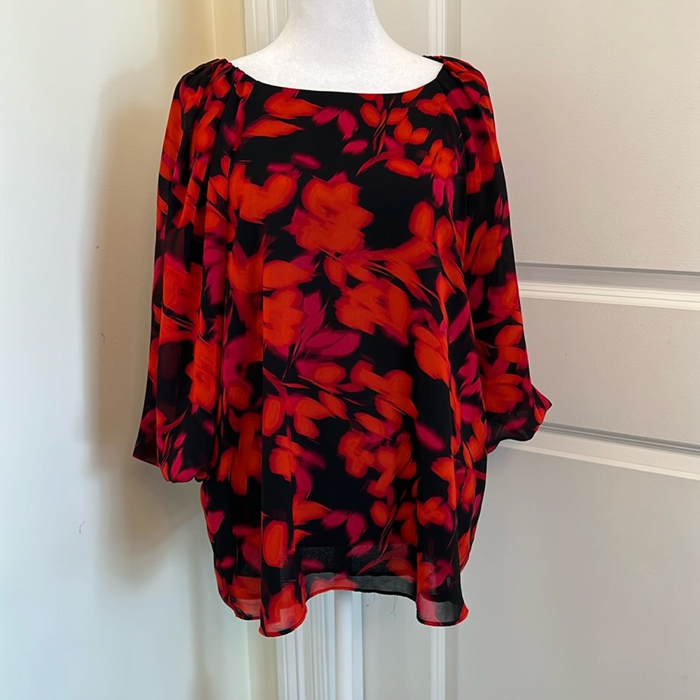 Calvin Klein Chiffon 3/4 sleeve Top Women's M